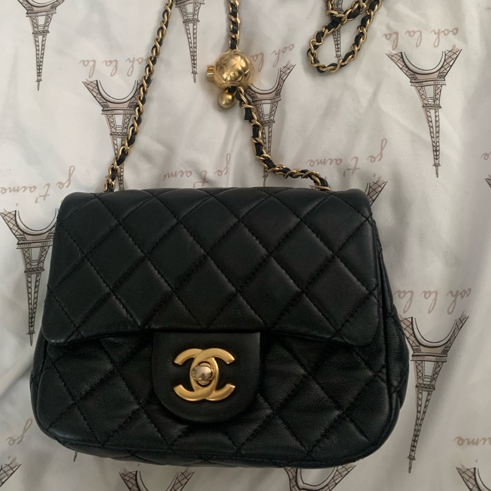 Chanel classic flap small black lambkin gold hardware